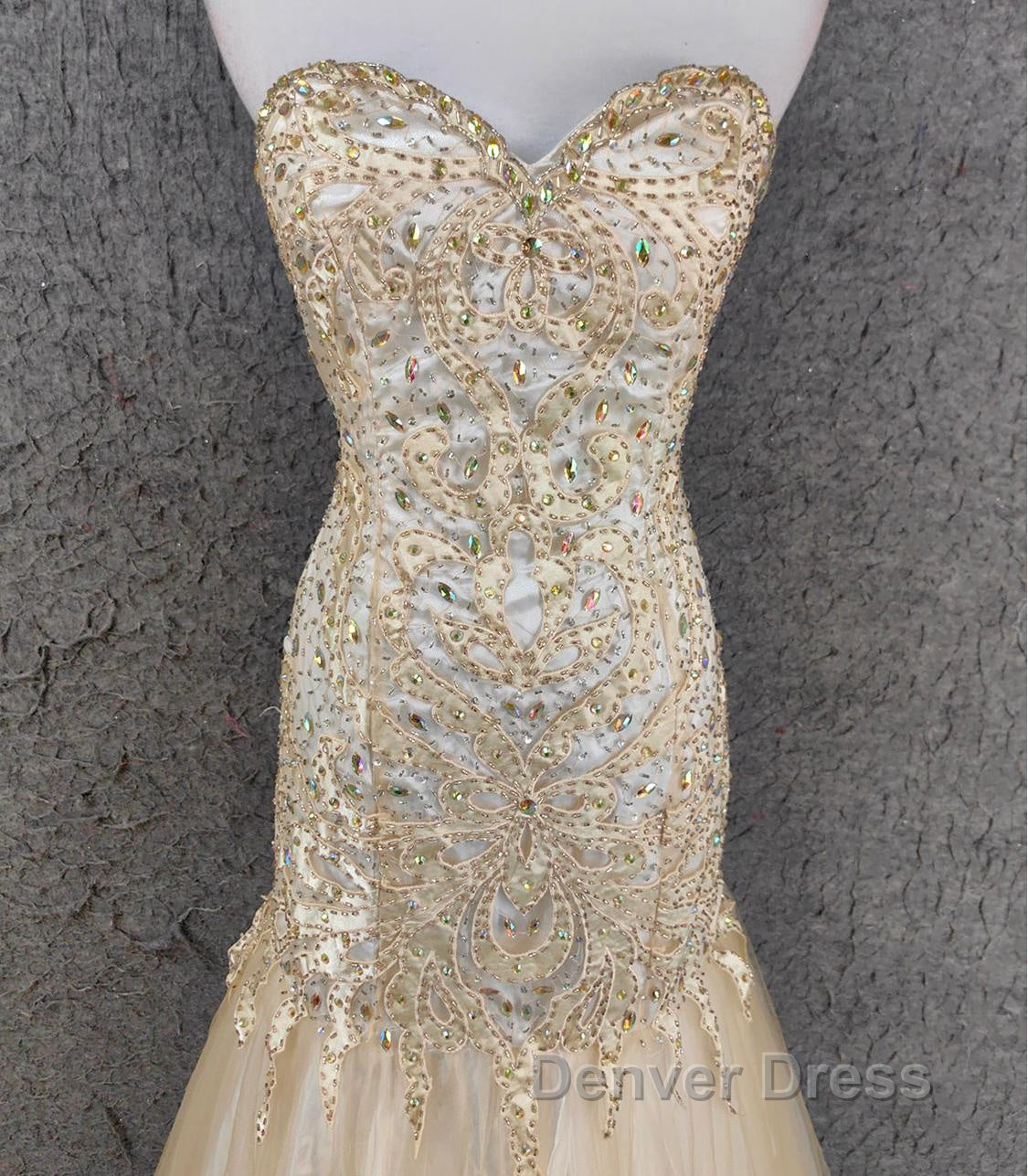 Light Champagne Mermaid Sweetheart Neck Beaded Tulle Long Ball Dresses Vintage Evening Dresses