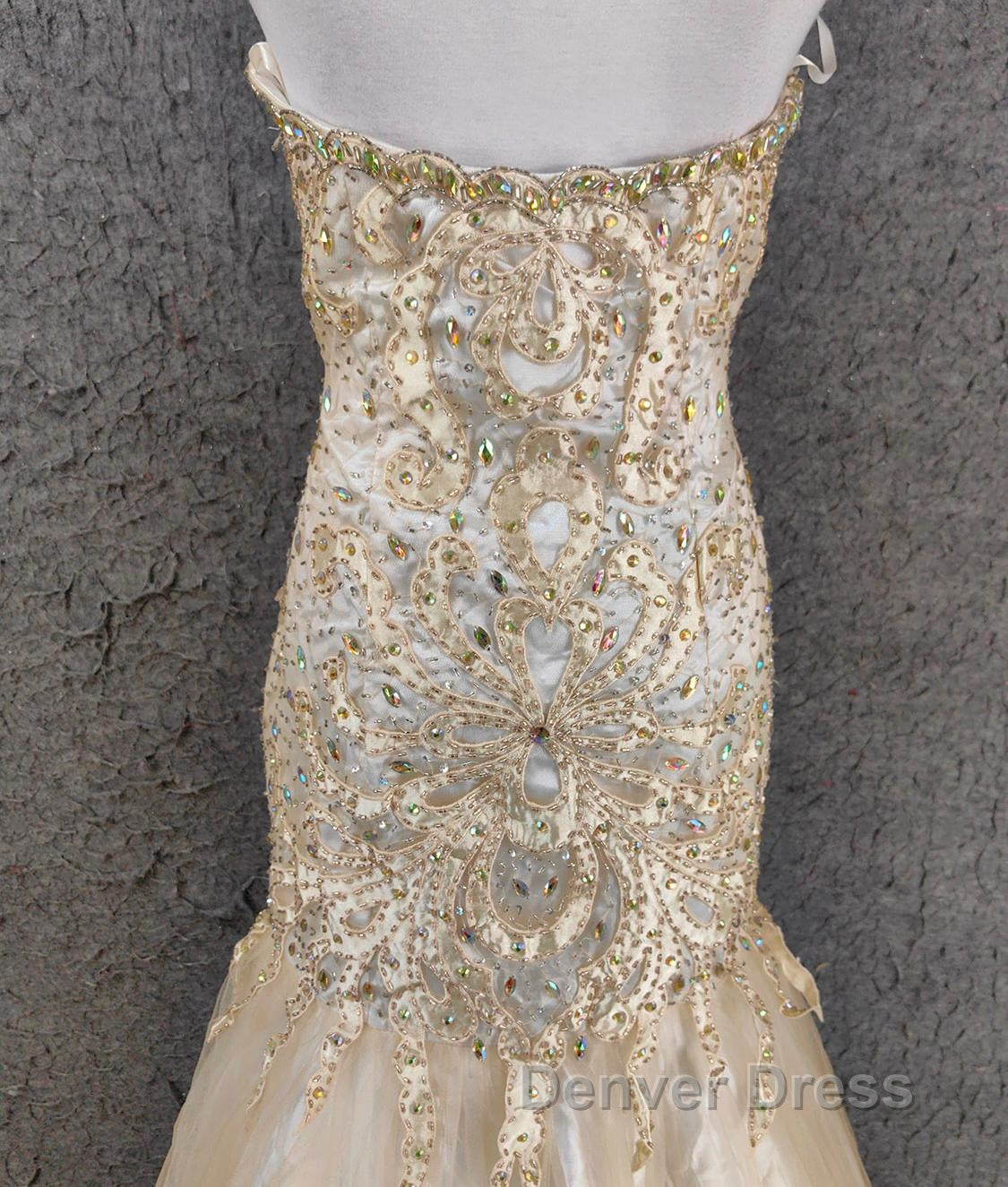 Light Champagne Mermaid Sweetheart Neck Beaded Tulle Long Ball Dress Vintage Prom Dresses