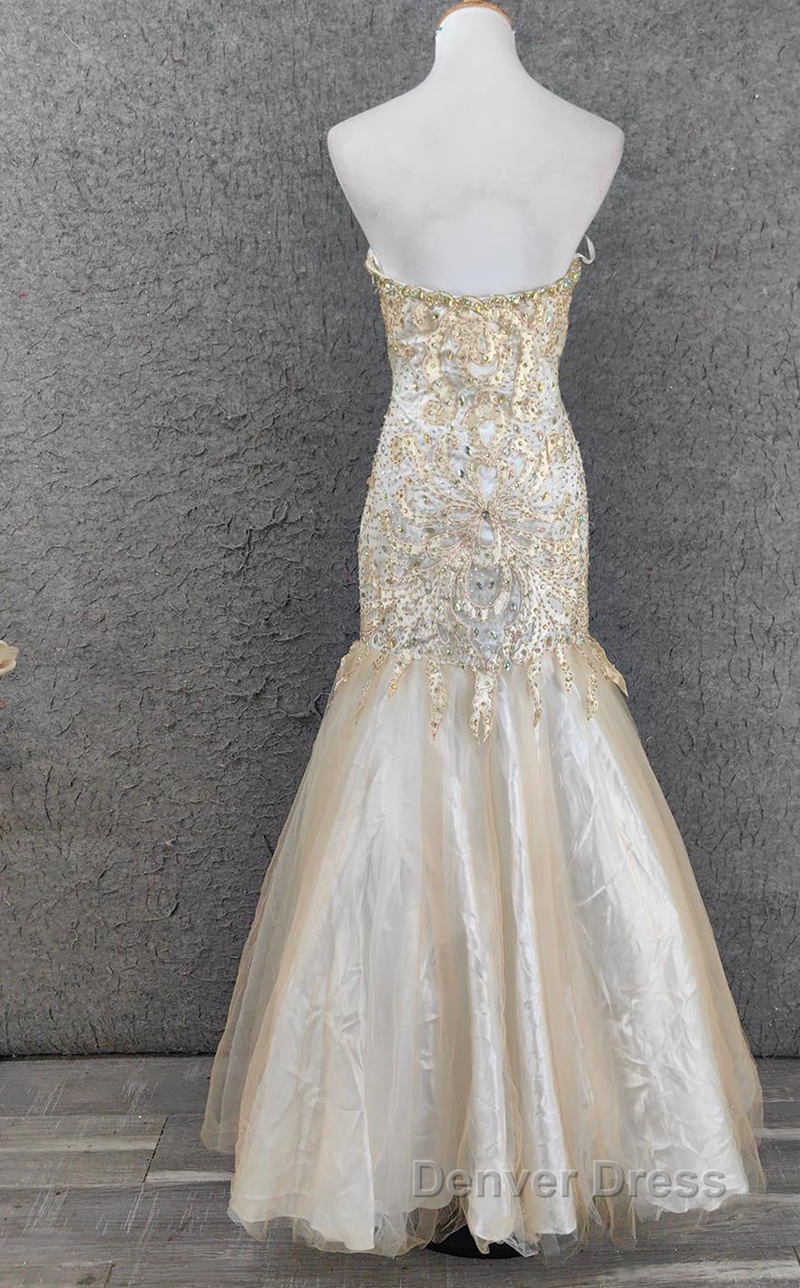 Light Champagne Mermaid Sweetheart Neck Beaded Tulle Long Ball Dress Vintage Prom Dresses