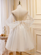 Light Champagne Puffy Short Prom Dress, Puffy Homecoming Dresses