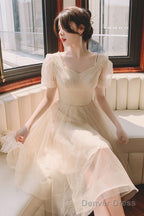 Light Champagne Short Homecoming Dress, Cute Tulle Short Prom Dresses