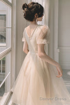 Light Champagne Short Homecoming Dress, Cute Tulle Short Prom Dresses