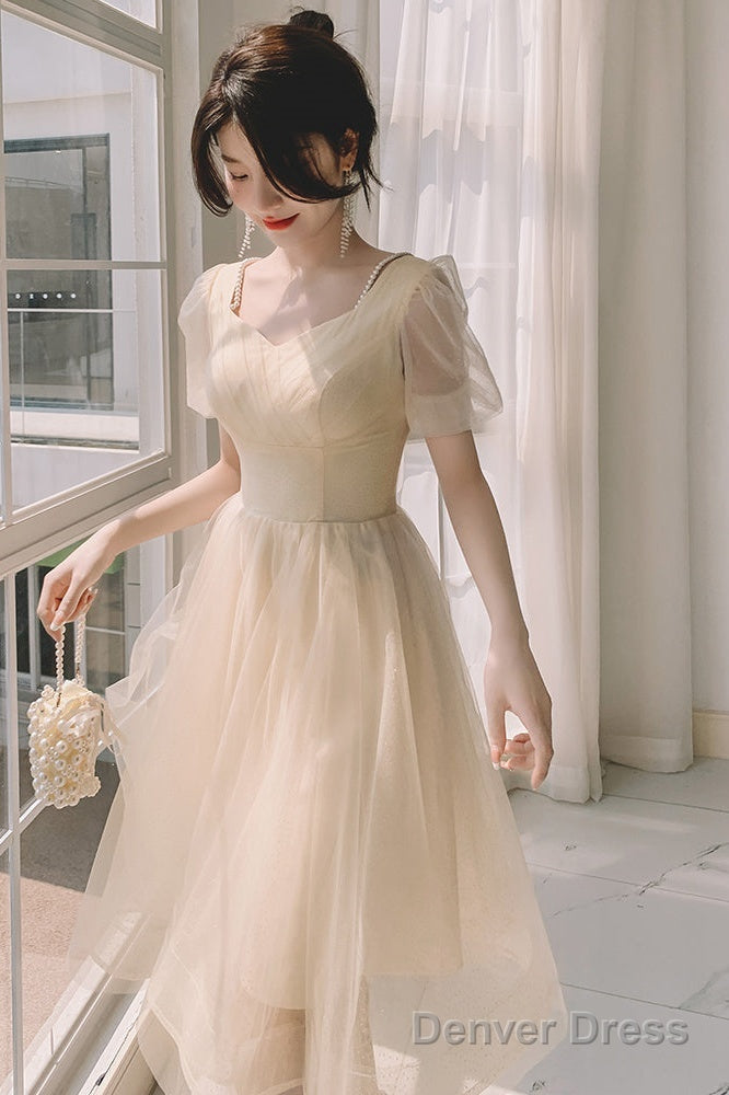 Light Champagne Short Homecoming Dress, Cute Tulle Short Prom Dresses