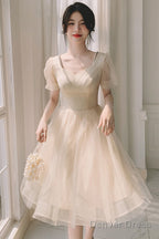 Light Champagne Short Homecoming Dress, Cute Tulle Short Prom Dresses