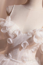 Light Champagne Spaghetti Strap Tulle Long Prom Dresses, Beautiful A-Line Formal Evening Dresses