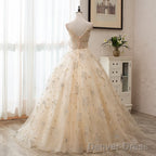 Light Champagne Tulle Ball Gown Straps Sweet 16 Gown, Ball Gown Long Formal Dress