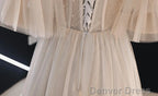 Light Champagne Tulle Beaded Sweetheart Homecoming Dress, Short Prom Dresses