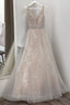 Light Champagne Tulle Beads Long Prom Dress, Tulle Evening Dress