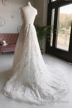 Light Champagne Tulle Lace Long Prom Dress, Champagne Wedding Dress