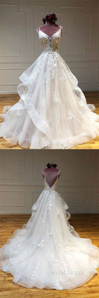 Light Champagne Tulle Lace Long Prom Dress Lace Long Wedding Dresses