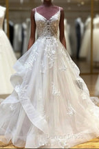 Light Champagne Tulle Lace Long Prom Dresses Lace Long Wedding Dresses