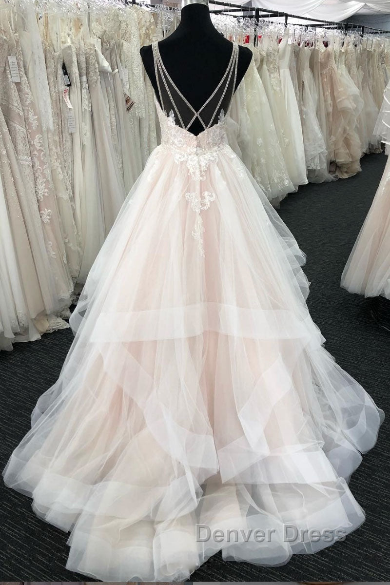 Light champagne tulle lace long prom Dress, tulle Prom Dresses Secondary image