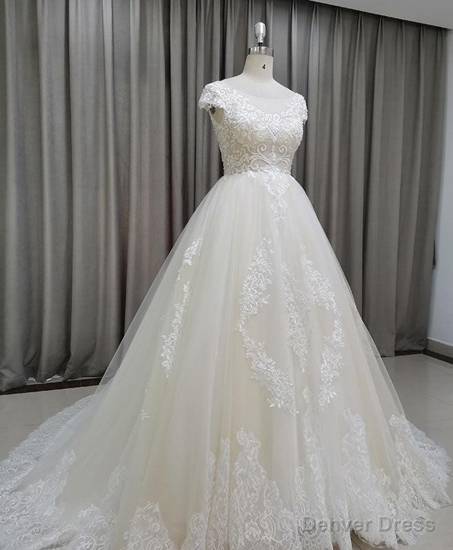 Light Champagne Tulle Lace Long Wedding Dress Lace Bridal Dresses Main image