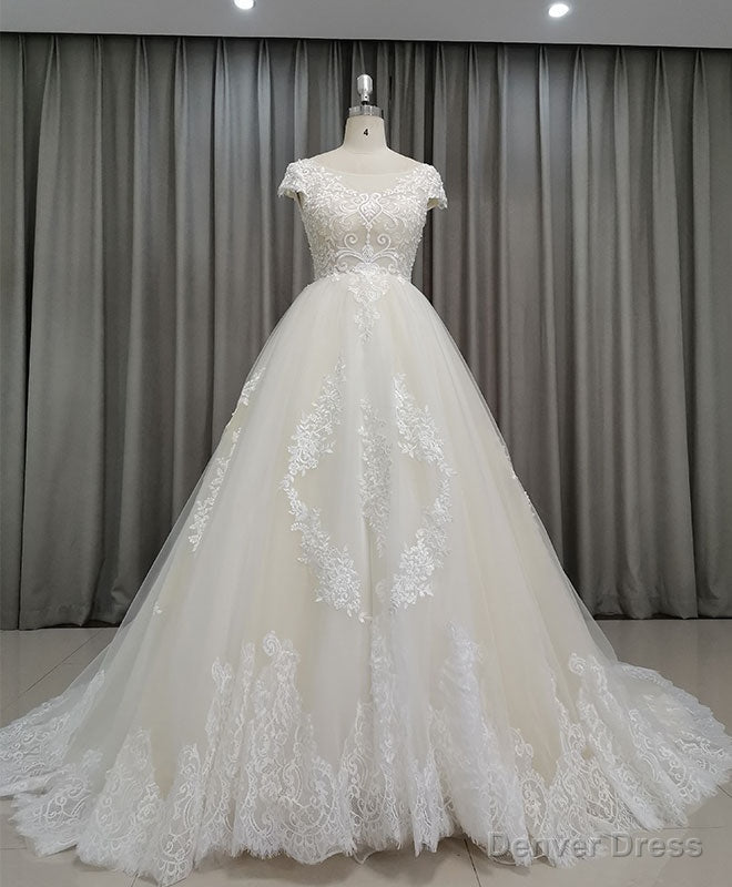 Light Champagne Tulle Lace Long Wedding Dress Lace Bridal Dresses