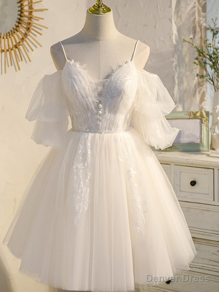 Light champagne tulle lace short prom Dress, lace homecoming Dresses