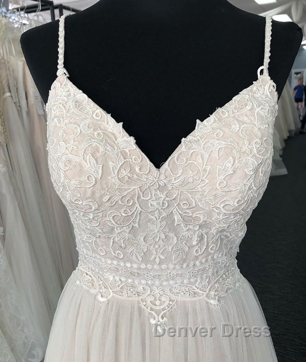 Light champagne tulle long prom Dresses, champagne tulle evening Dresses