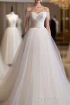 Light Champagne Tulle Long Prom Dresses, Wedding Dresses