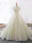 Light Champagne Tulle Off The Shoulder Train Wedding Dress