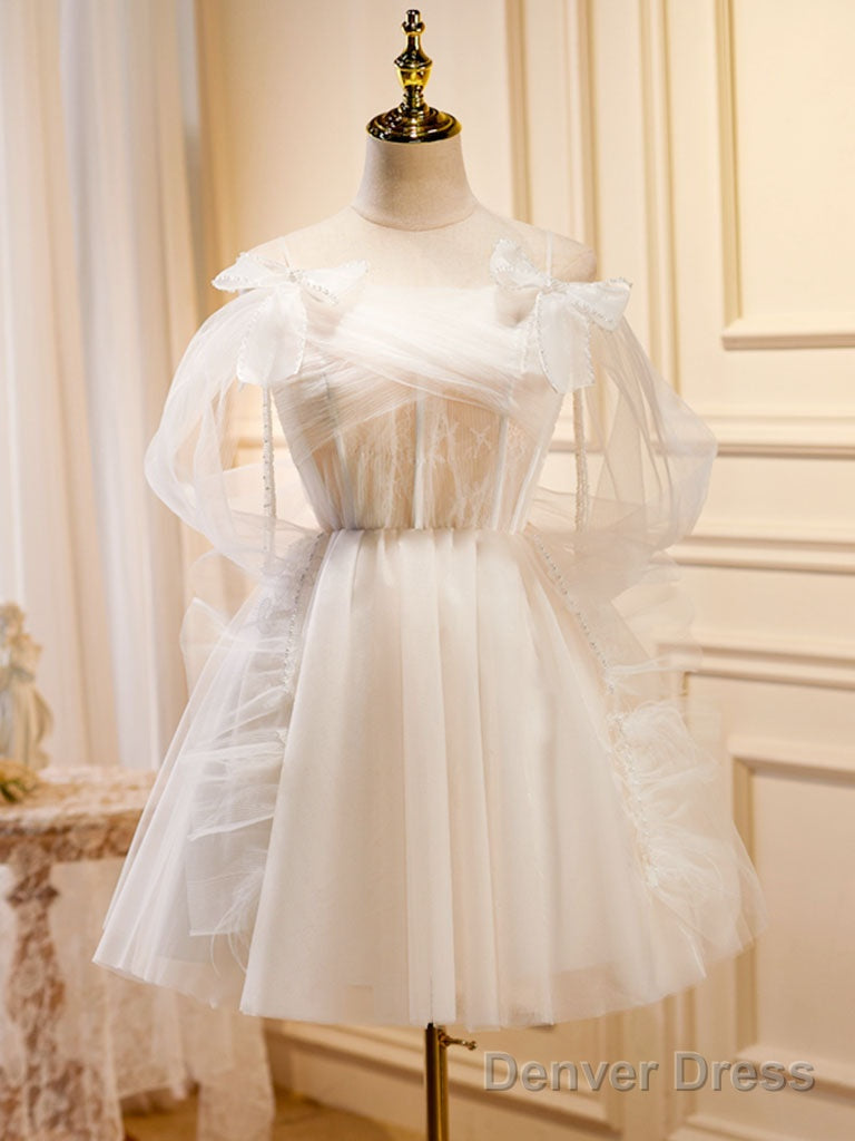 Light Champagne Tulle Short Prom Dress, Champagne Homecoming Dresses Main image