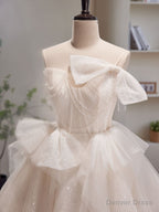 Light Champagne Tulle Short Prom Dress, Light Champagne Homecoming Dresses