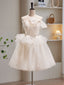 Light Champagne Tulle Short Prom Dress, Light Champagne Homecoming Dresses