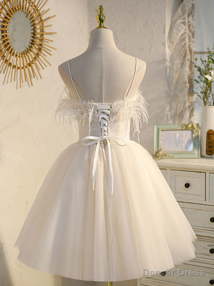 Light Champagne Tulle Short Prom Dress, Tulle Puffy Homecoming Dresses