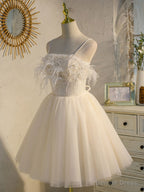 Light Champagne Tulle Short Prom Dress, Tulle Puffy Homecoming Dresses