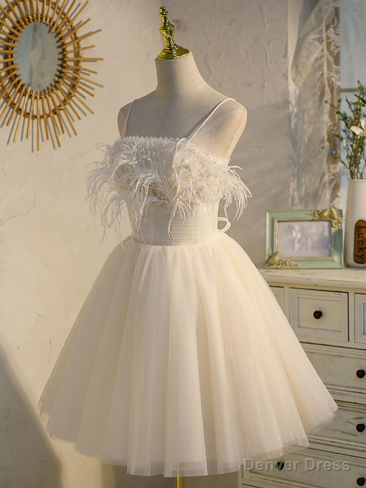 Light Champagne Tulle Short Prom Dress, Tulle Puffy Homecoming Dresses