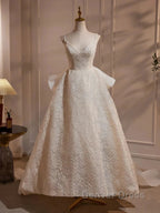 Light Champagne V-Neck Lace Long Prom Dresses Weeding Dresses