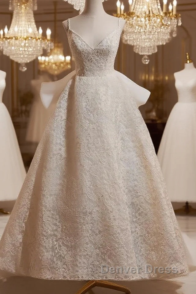 Light Champagne V-Neck Lace Long Prom Dresses Weeding Dresses