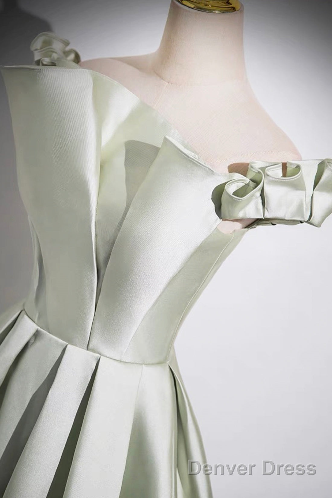 Light Green A-Line Satin Long Prom Dress, Simple Green Strapless Evening Dress