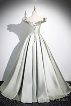 Light Green A-Line Satin Long Prom Dress, Simple Green Strapless Evening Dress