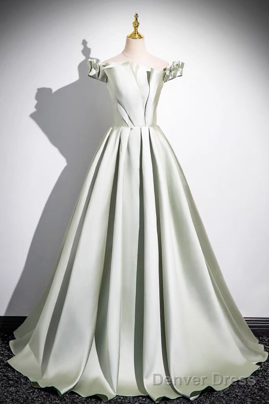 Light Green A-Line Satin Long Prom Dress, Simple Green Strapless Evening Dress Main image