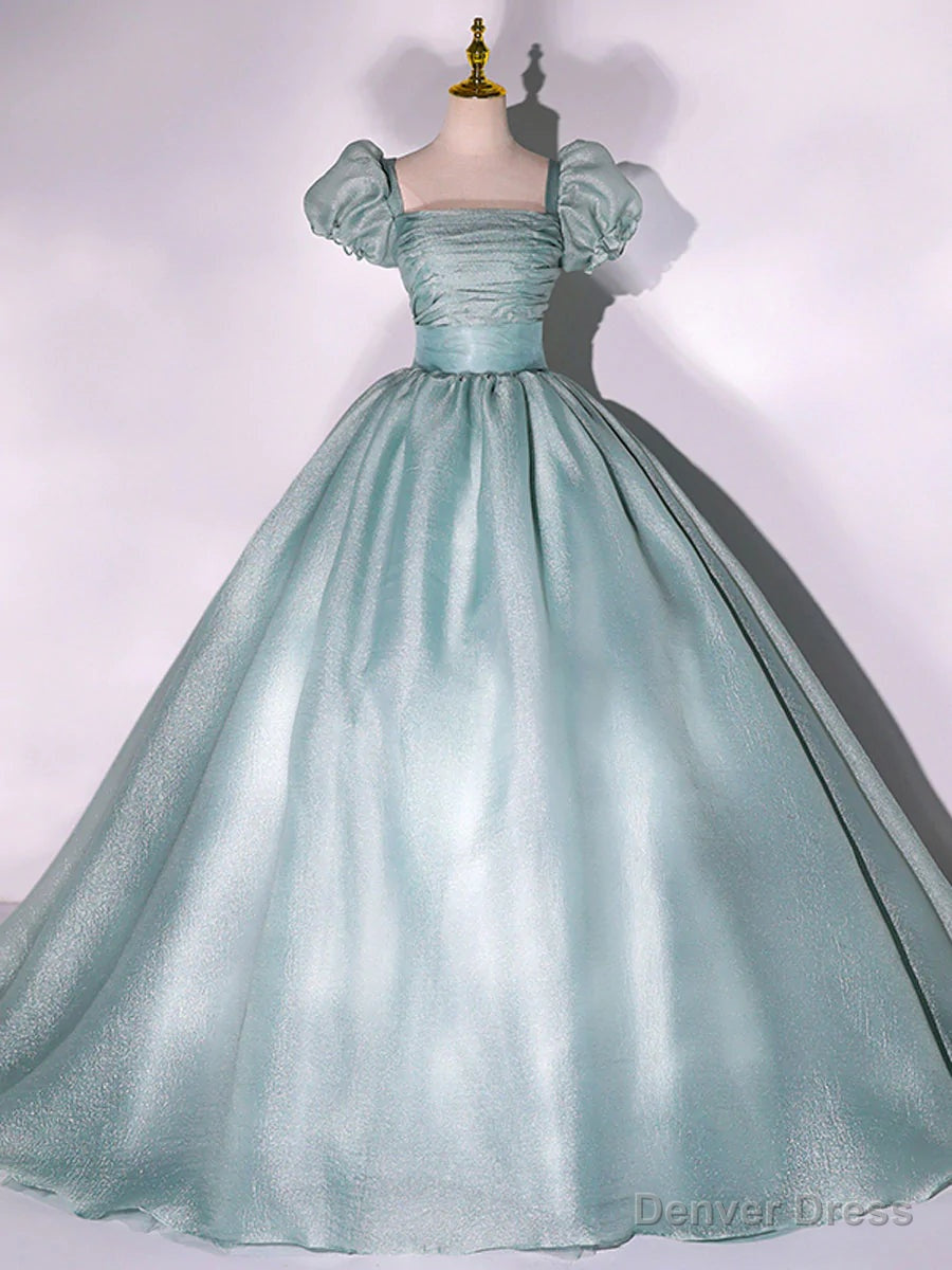Light Green Ball Gowns Shiny Tulle Sweet 16 Dress, Cute Junior Prom Dresses