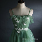 Light Green Gradient Straps Long A-Line Prom Dresses, Beautiful Evening Dresses Party Dresses