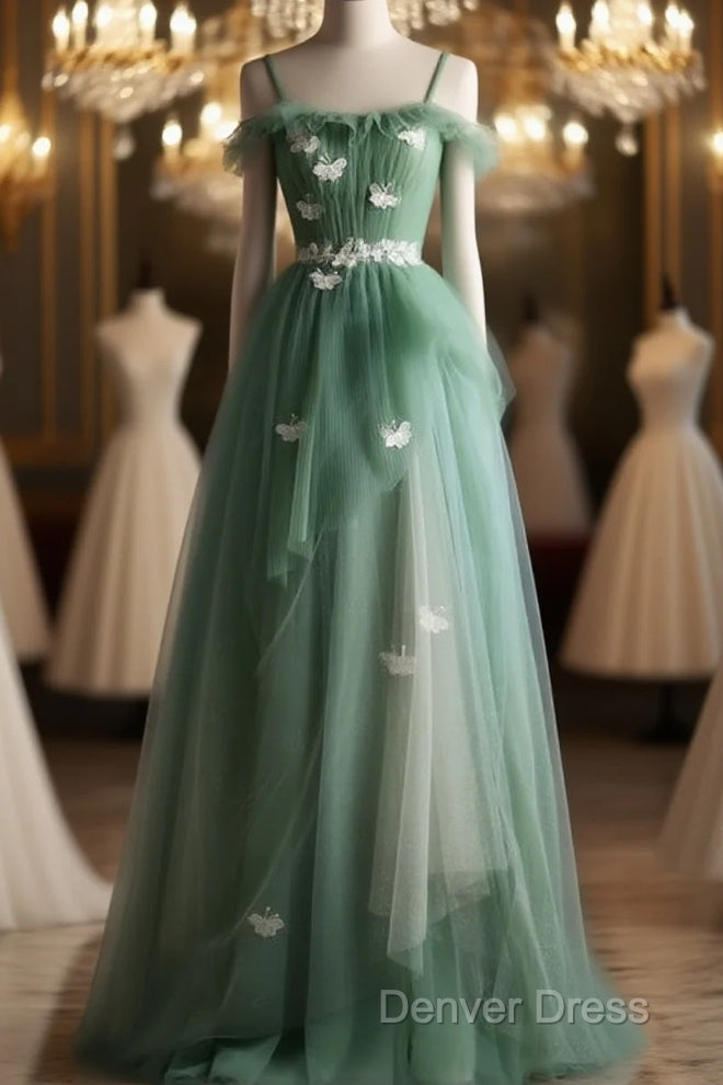 Light Green Gradient Straps Long A-Line Prom Dresses, Beautiful Evening Dresses Party Dresses Main image
