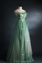 Light Green Gradient Straps Long A Line Prom Dress, Formal Dresses