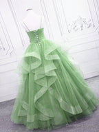 Light Green Layers Tulle Straps Long Prom Dresses, Light Green Sweet 16 Gowns