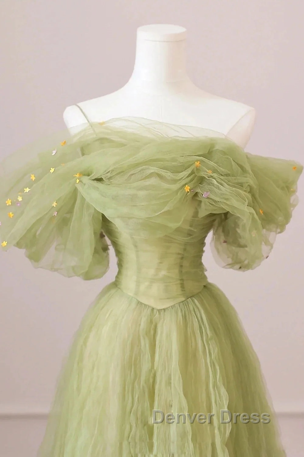 Light Green Prom Dresses A Line Off the Shoulder Long Party Evening Dresses Secondary image