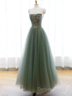 Light Green Sweetheart A-Line Prom Dresses, Green Long Party Dresses With Lace Applique