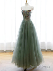 Light Green Sweetheart A-Line Prom Dress, Green Long Party Dress With Lace Applique