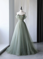 Light Green Sweetheart Beaded And Flowers Prom Dress, Tulle Green Prom Dresses