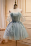 Light Green Sweetheart Sequins Tulle Party Dress, Green Homecoming Dress