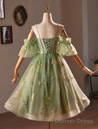 Light Green Sweetheart Tulle Floral Homecoming Dress, Green Short Prom Dresses