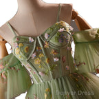 Light Green Sweetheart Tulle Floral Homecoming Dress, Green Short Prom Dresses