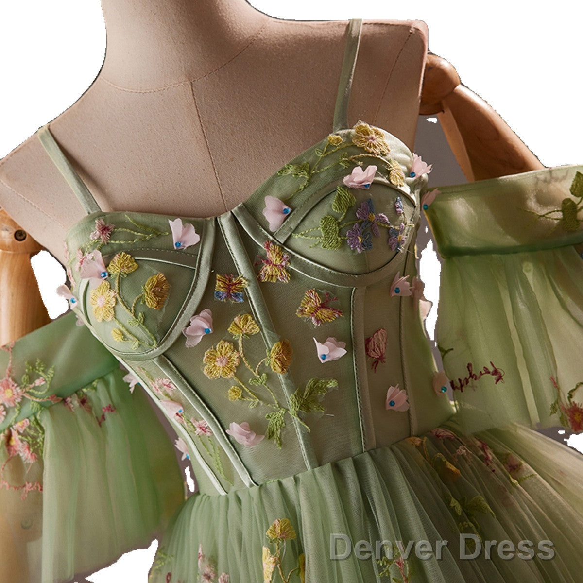 Light Green Sweetheart Tulle Floral Homecoming Dress, Green Short Prom Dresses