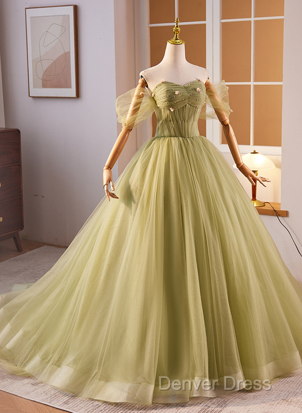 Light Green Sweetheart Tulle Long Formal Dresses, Light Green Prom Dresses Party Dresses
