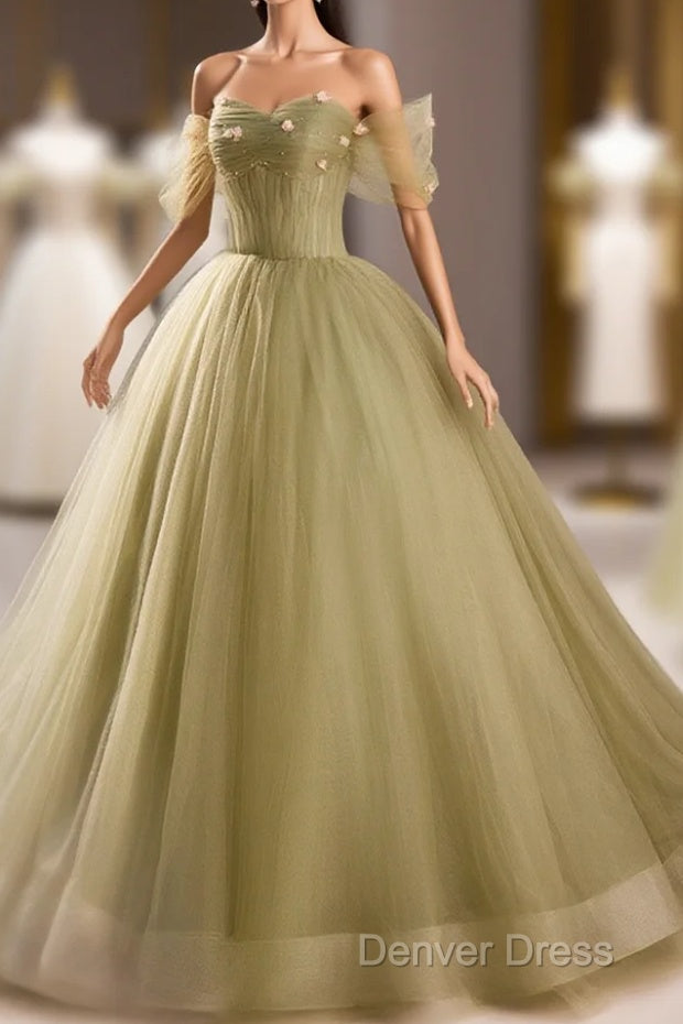 Light Green Sweetheart Tulle Long Formal Dresses, Light Green Prom Dresses Party Dresses