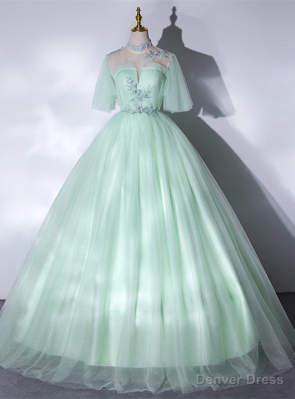 Light Green Tulle Appliques Short Sleeve Quinceanera Dress Main image