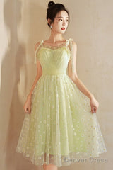Light Green Tulle Beaded Short Evening Dress, Green Tulle Prom Dress
